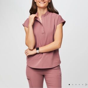 Figs Cap Sleeve Notch Neck Top in Dusty Rose